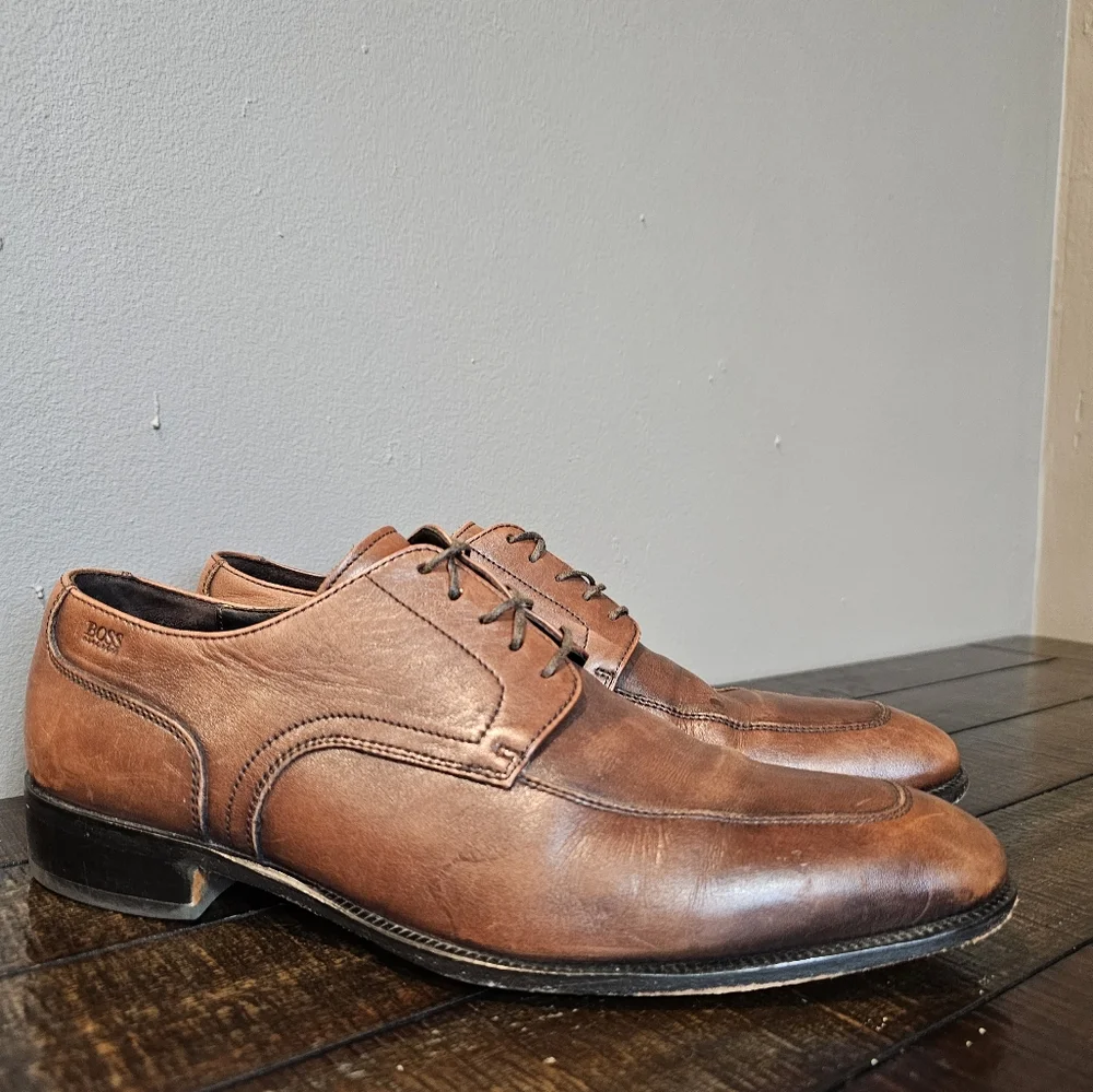 BOSS Mettor Oxford Brown Leather Lace Up Dress Shoe Office Mens Size 9